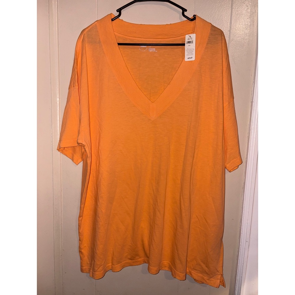 BUNDLE E Aerie Oversized V-Neck T Orange Slub Knit Short Sleeve Large NWT 2pk
